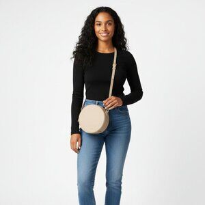 FAWN Vegan Leather Round Crossbody Bag | Taupe Circle Purse